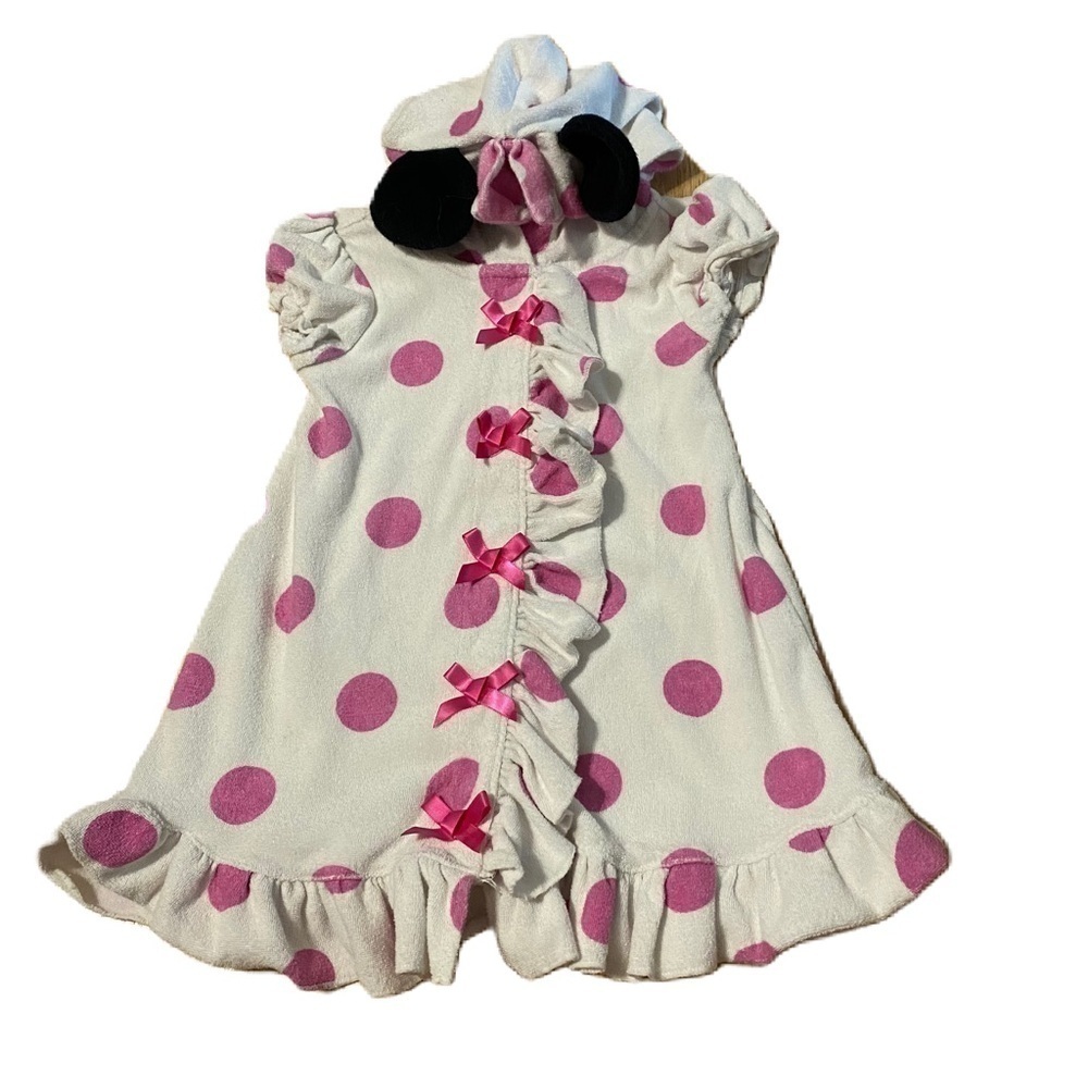 Minnie Mouse Polka Dot Terry Cloth Beach Swim Cover Up Sz 3T White Pink